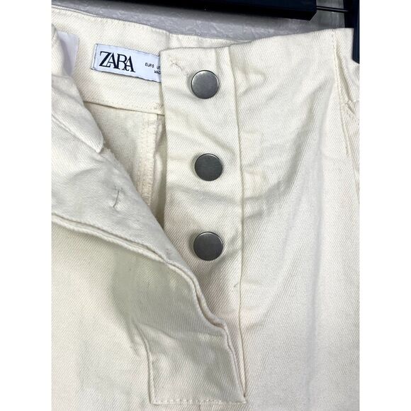 Zara High Waisted Elastic Cotton Shorts Pockets Hidden Buttons S Cream #2957 - Picture 9 of 12